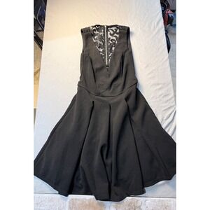 Sleeveless Black Crepe Dress Sequined Mesh Back Silver Zip Cocktail Evening Dres